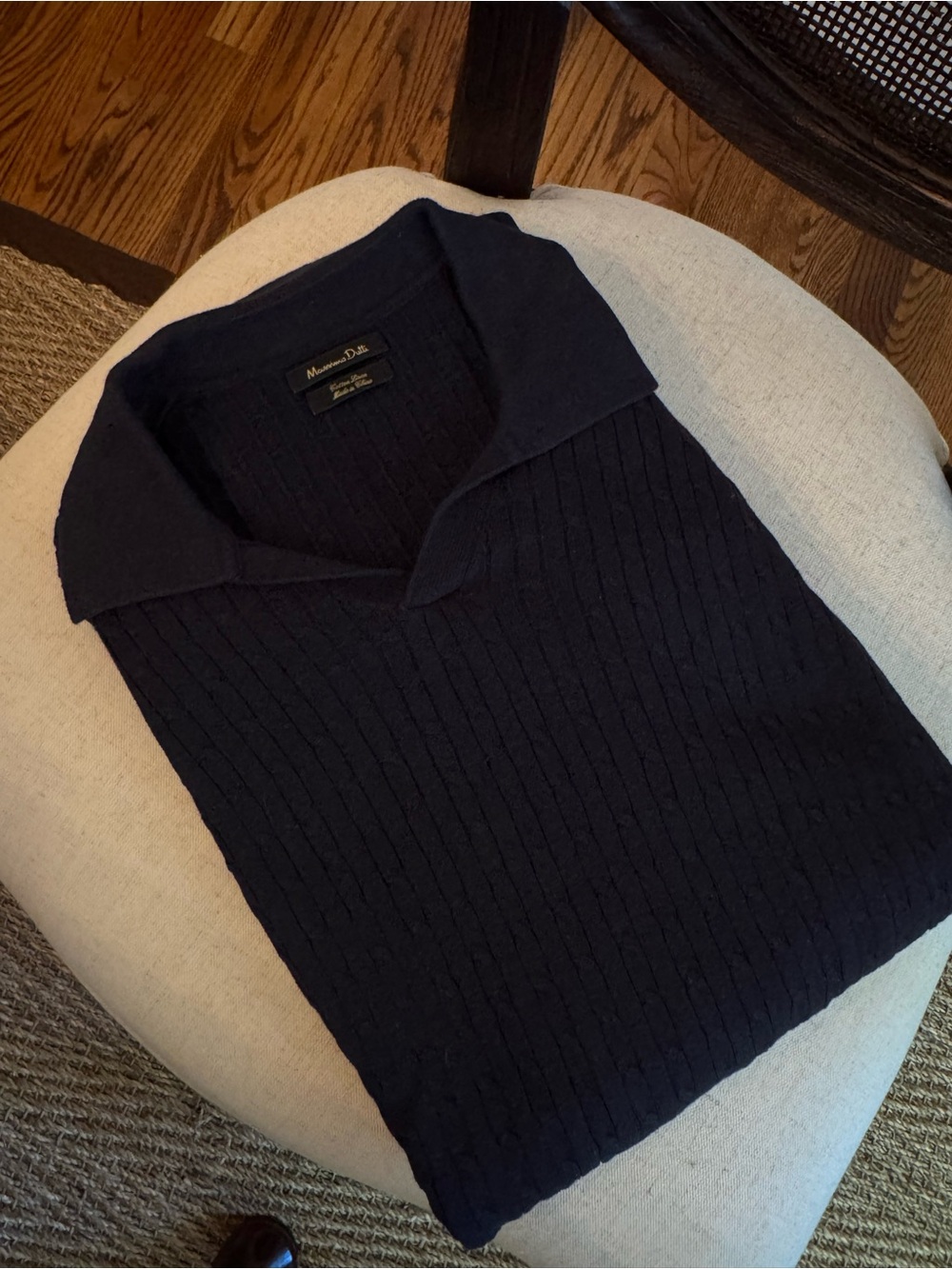 Massimo Dutti Men’s Navy Ribbed Polo Sweater short sleeve top